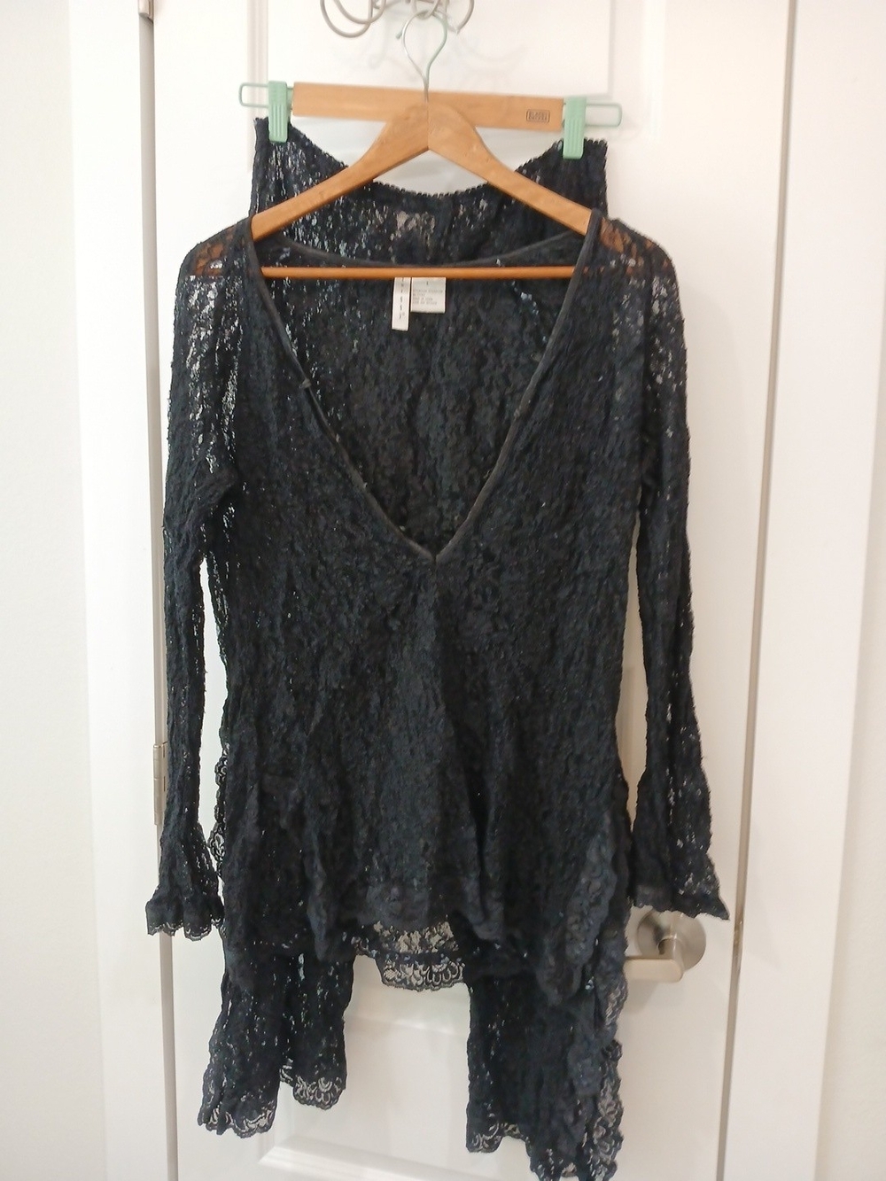 twiggy LONDON Black Lace Pajama Top And Matching Pants Black Sexy Lace Set